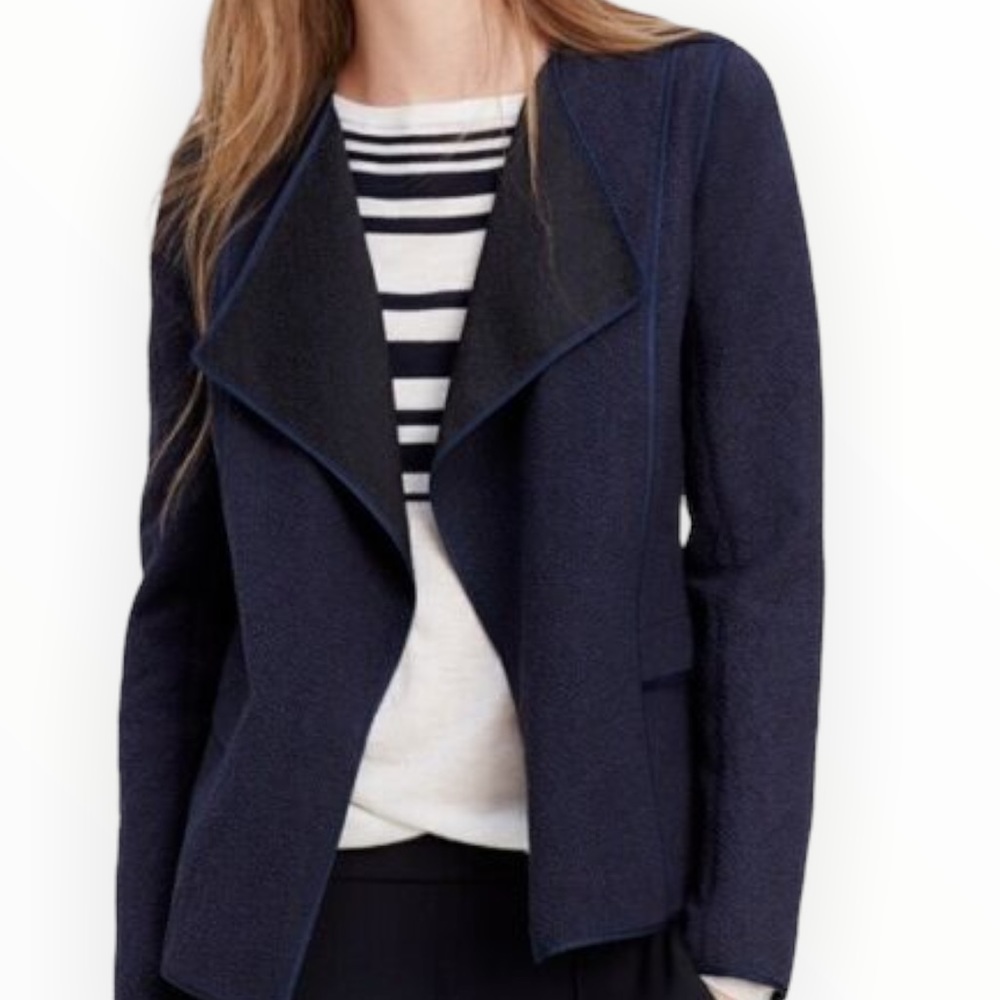 Bella Luxx Open Front Textured Cardigan Blue Black Medium